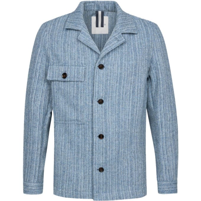normale fit overshirt Profuomo lichtblauw geprint scheerwol