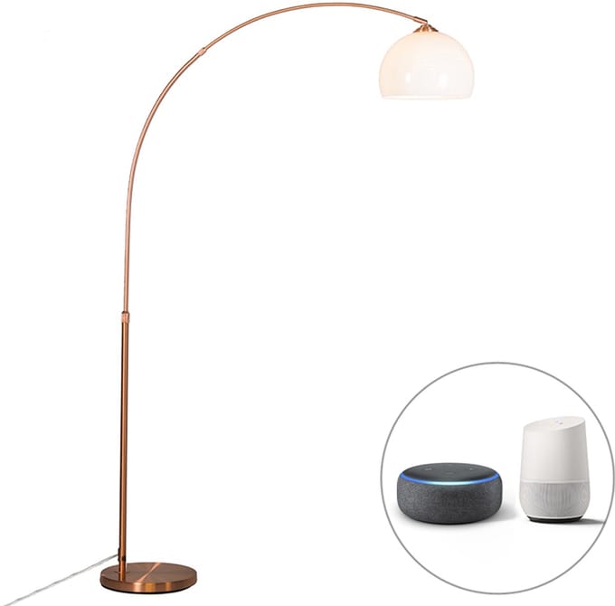 QAZQA arc-basic - Moderne Dimbare LED Smart Staande booglamp incl. wifi met Dimmer - 1 lichts - H 170 cm - Koper - Woonkamer | Slaapkamer