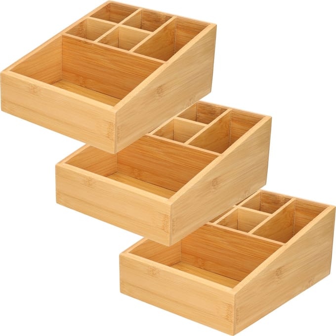 Gerim - Make-up sorteer organizer - 4x stuks - 6-vaks bakje - 17 x 21 x 9 cm - bamboe