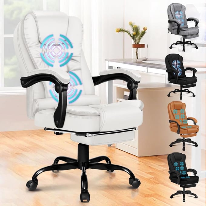 Ergonomische bureaustoel - Computerstoel gamestoel - Comfortabel werken - Verstelbare rugleuning - Tot 180 kg - Wit