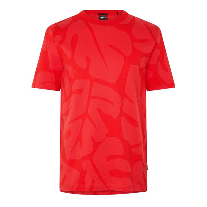 Boss Heren Thompson Bladprint T-Shirt (Helder Rood)