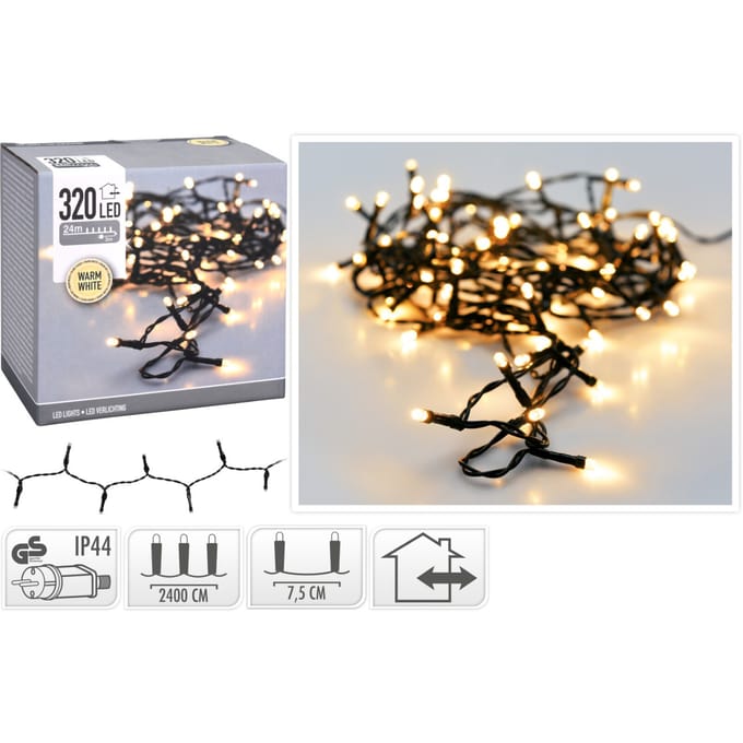 Kerstverlichting 24 meter warm wit - 320 LED's - Voor binnen en buiten