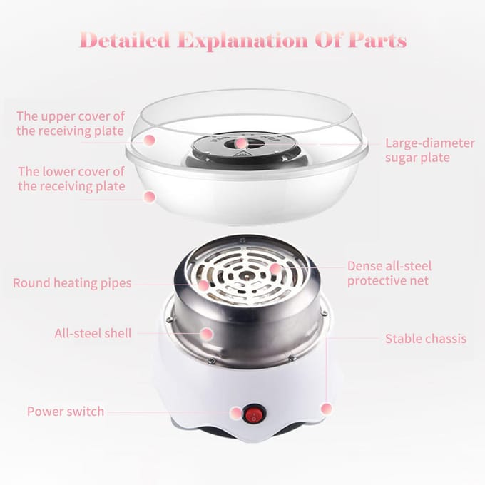 Machine à guimauve domestique pour enfants, moteur en cuivre pur haute puissance 400W avec plaque anti-éclaboussures US Plug blanc