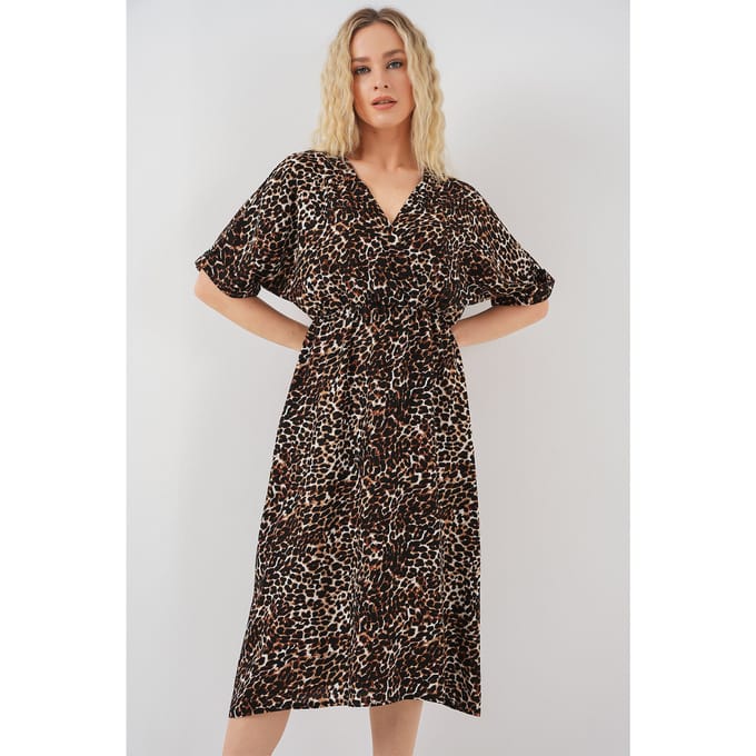 V-hals Midi-jurk met Touwtjessluiting