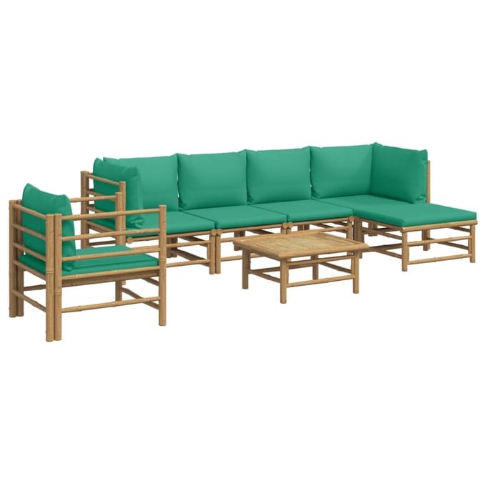 vidaXL - 7-delige - Loungeset - met - kussens - bamboe - groen