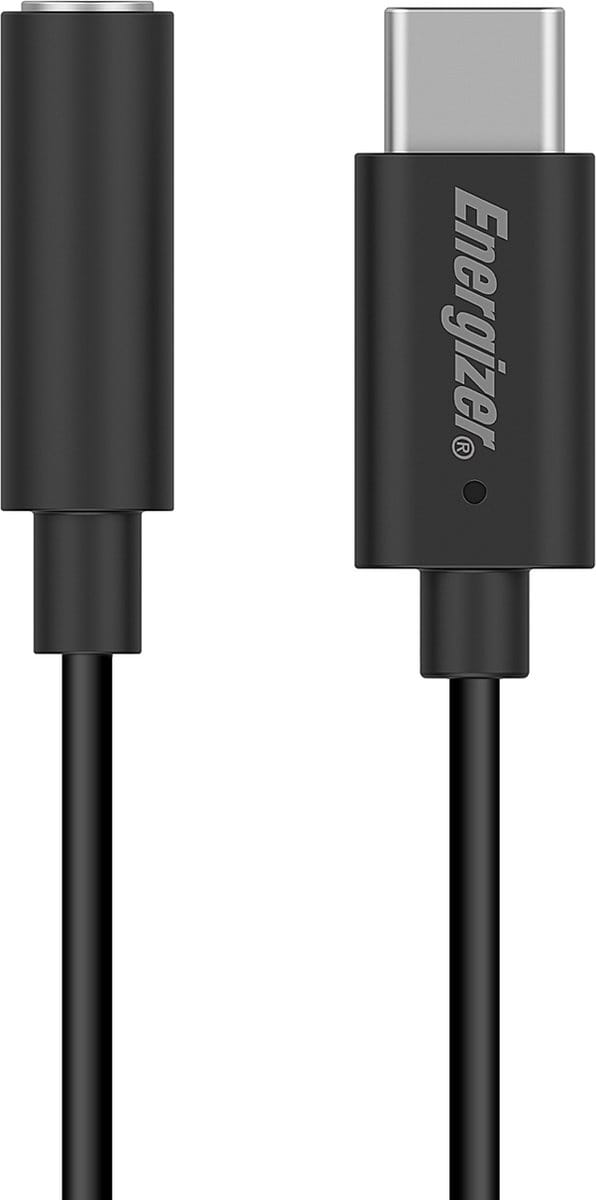 ENERGIZER, Audio-adapter USB-C naar Jack 3.5mm 11cm Plug and Play, Zwart