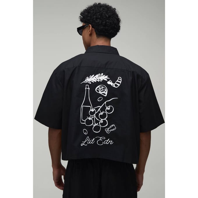 Boxy Gecropte Oxford Overhemd Met Geborduurd Rugdetail | Black | Size Medium