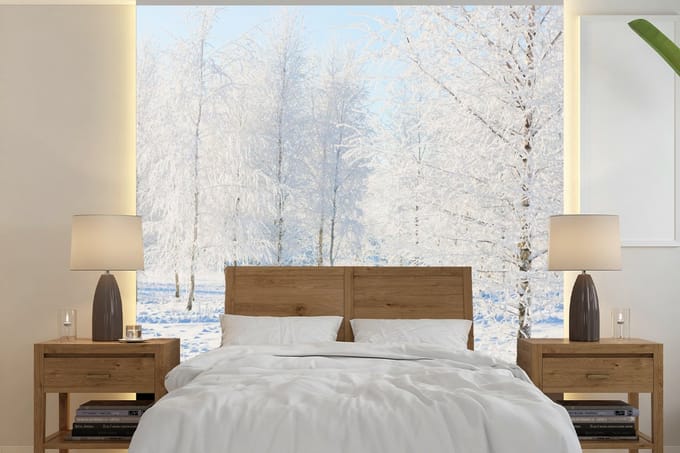 Behang - Fotobehang Sneeuw - Bomen - Winter - Breedte 220 cm x hoogte 220 cm