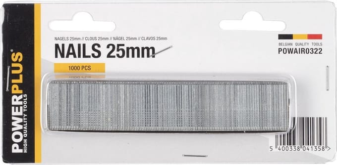 Powerplus POWAIR0322 Spijkers - Voor nietmachine tacker - Type B - 25mm - 1000stuks
