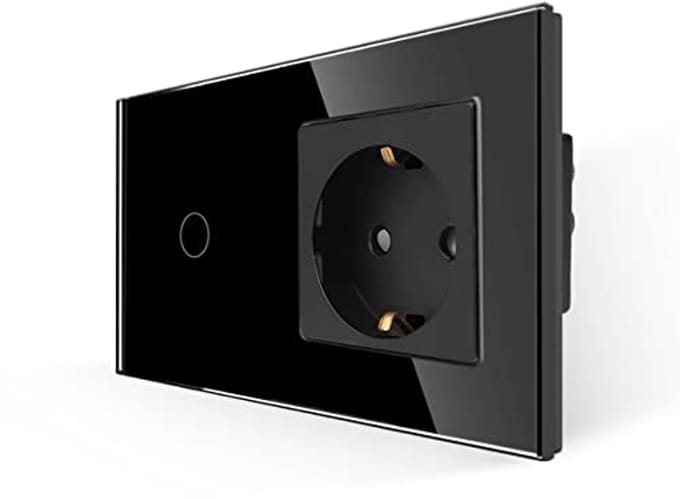 Glazen touch-lichtschakelaar met Schuko-stopcontact en LED-statusverlichting - Modern design