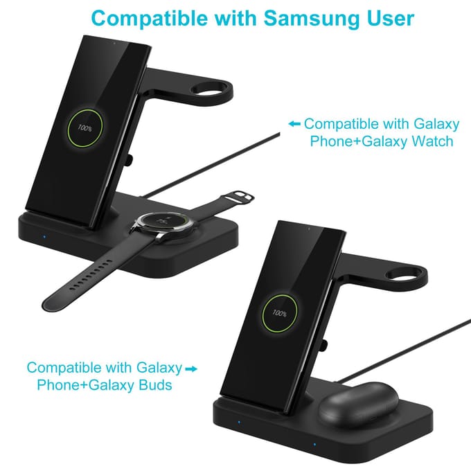 F16 Wireless Charger 5 in 1 Wireless Charging Station for Multiple Devices 15W Fast Charging Dock zwart
