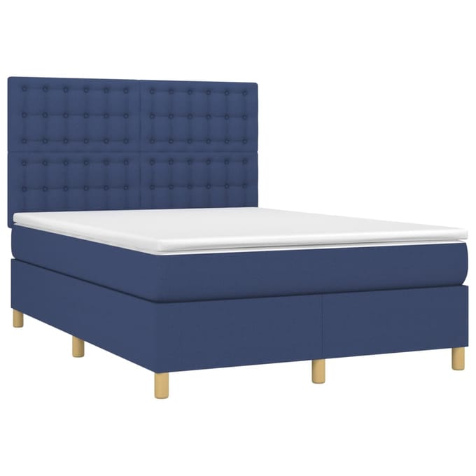 vidaXL - Boxspring - met - matras - en - LED - stof - blauw - 140x200 - cm