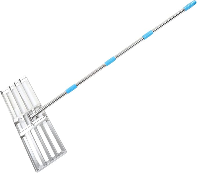 Gazon Hark - Grond Egaliseren - Gazon Onderhoud - Verstelbare Lengte - 76x25cm Kop - Zilver