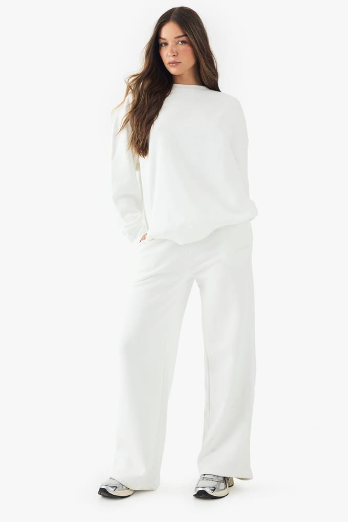 boohoo Dames DSGN Studio Geborduurde Jogger met Rechte Pijp | Ecru | Maat: Large