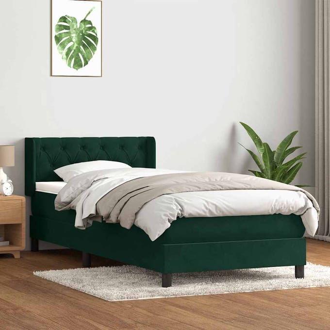 vidaXL - Boxspring - met - matras - fluweel - donkergroen - 80x220 - cm