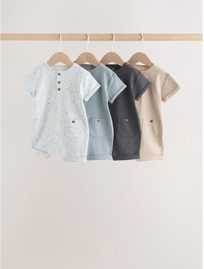 Next - Jongens - Grandad-rompertjes met knopen bij de hals voor baby's, 4 stuks - Grijs