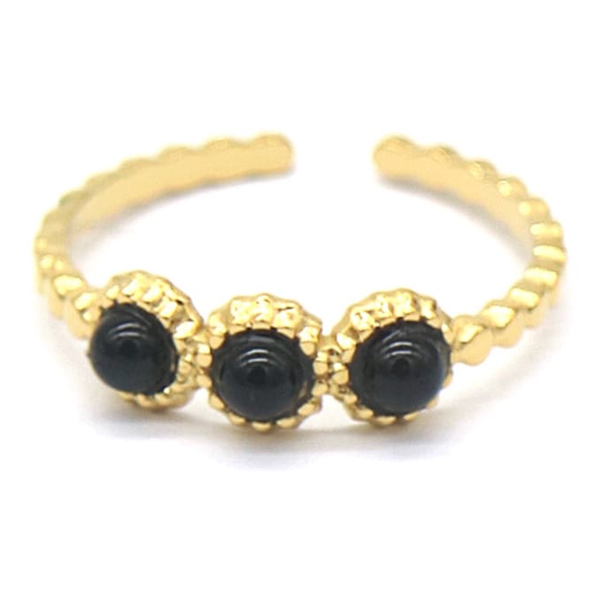 Ring met Zwarte Agaat - RVS - One Size - Goudkleurig