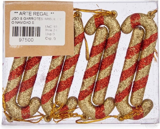 Krist+ Kersthangers - 8ST - zuurstokken - rood/goud - 11 cm - kunststof