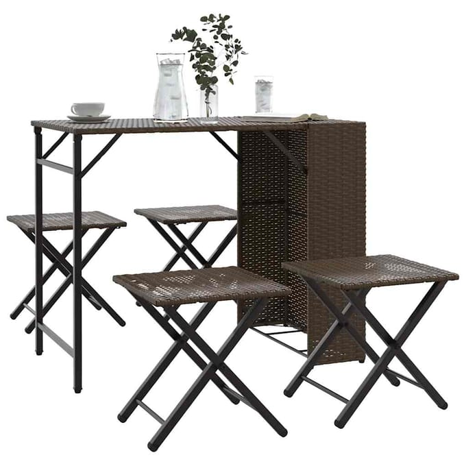 vidaXL - 5-delige - Tuinset - inklapbaar - poly - rattan - bruin