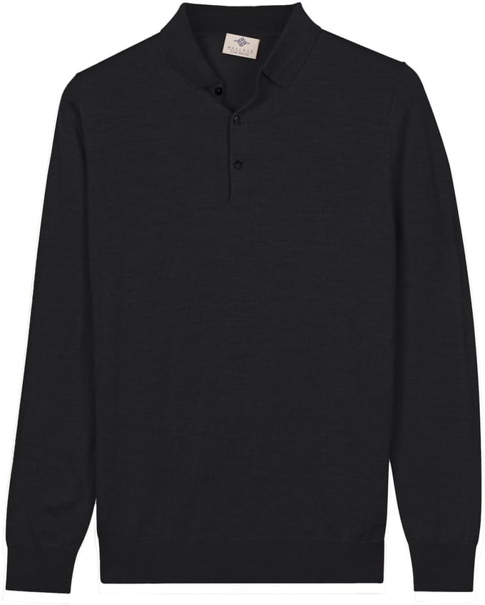 Baileys – Heren – Pullover – Gebreid – Poloshirt – Merinowol – Zwart – 520063-90