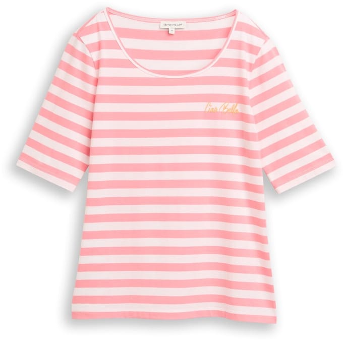 Tom Tailor - T-shirt met borduursel - Maat XL - pink white stripe