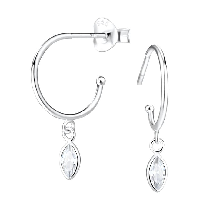 Joy|S - Zilveren oorringen stud - marquise bedel - zirkonia