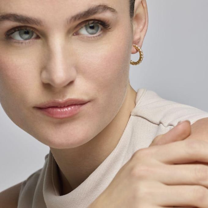 Boucles d'oreilles Luxenter avec zircon brillant et plaqué or 18k - Chenfa beige