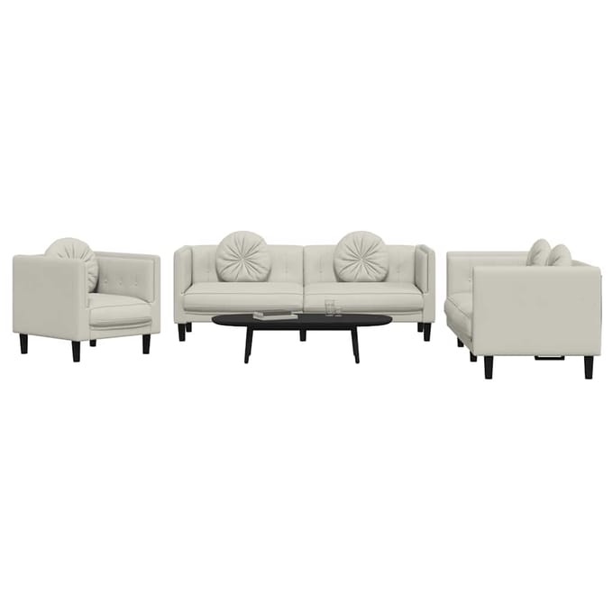 vidaXL - 3-delige - Loungeset - met - kussens - fluweel - crèmekleurig