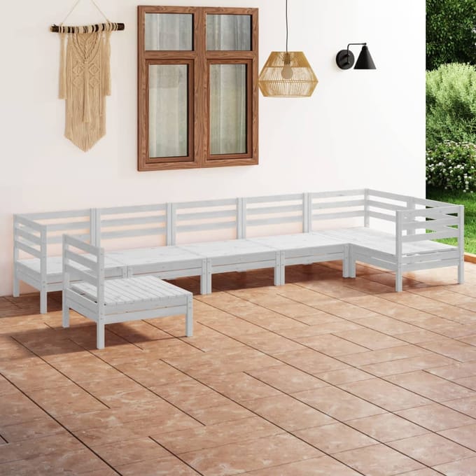 vidaXL - 7-delige - Loungeset - massief - grenenhout - wit