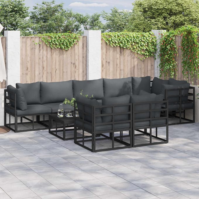 vidaXL - Tuinbank - Set - 8 - st - Zwart - Aluminium
