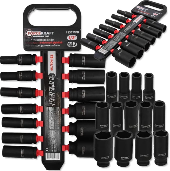 Forcekraft Serie - Udar Socket Set - 13 stuks - Cr-Mo Staal - 1/2" Aandrijving