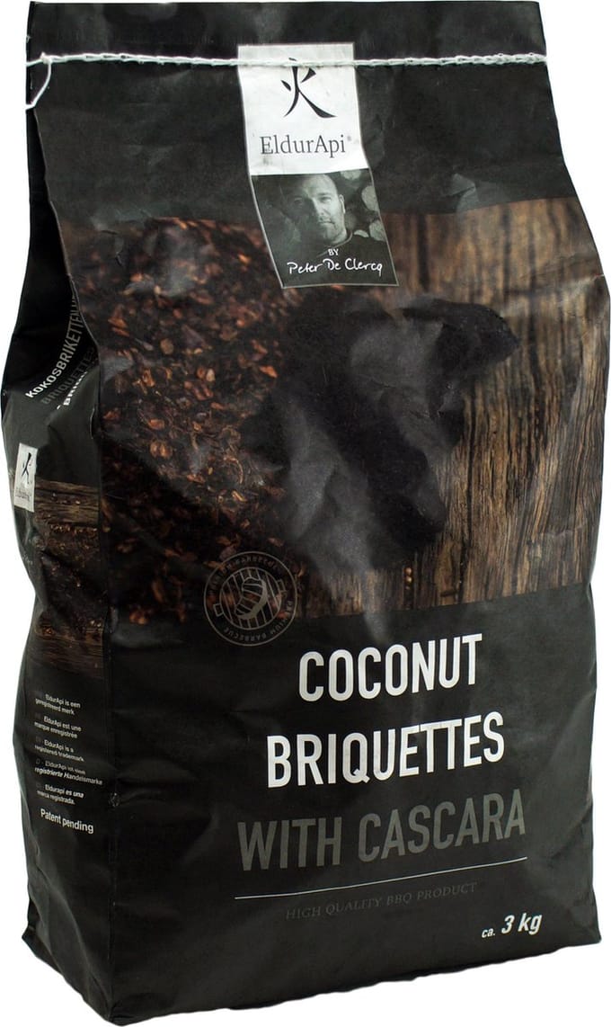 EldurApi Houtskool - Briketten - Kokosnoot - Cascara - 3 kg - Exotisch Koffiearoma - Kamado Charcoal