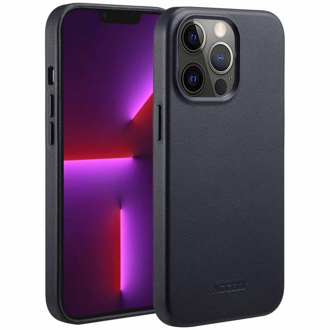 Accezz Hoesje - Geschikt voor iPhone 13 Pro - geschikt voor MagSafe Leather Backcover - Black