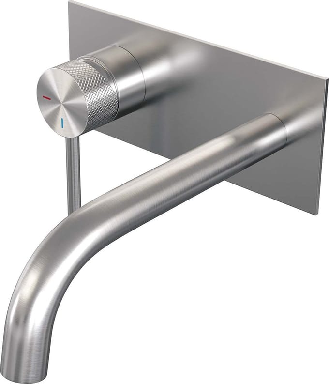 Brauer Brushed Carving inbouw wastafelmengkraan met gebogen uitloop en afdekplaat model A2 RVS geborsteld PVD