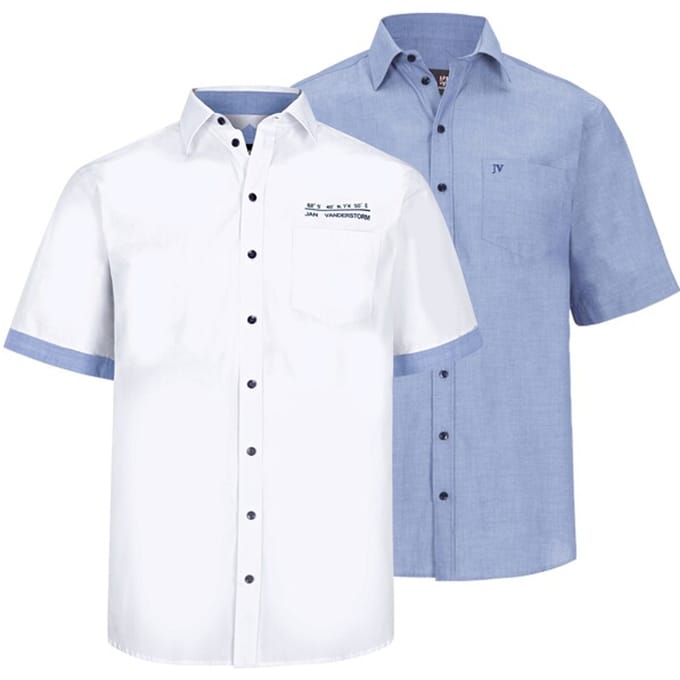 Jan Vanderstorm herren Overhemden, Set Van 2 - 41/42 - blauw - Plus Size