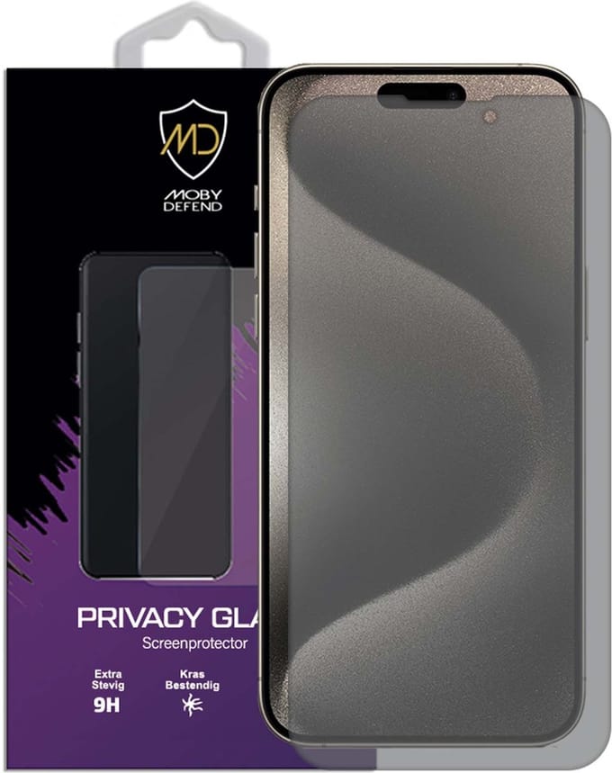 MobyDefend Screenprotector - Geschikt voor iPhone 15 Pro Max - Matte Privacy Glass Screensaver