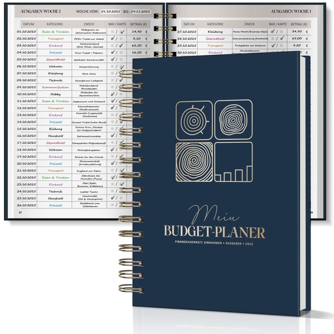 Dailygoods - Budgetplanner met Boomringpatroon - Donkerblauw