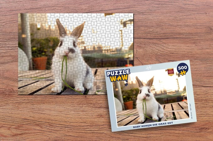 Puzzel Konijn - Baby - Eten - Legpuzzel - Puzzel 500 stukjes