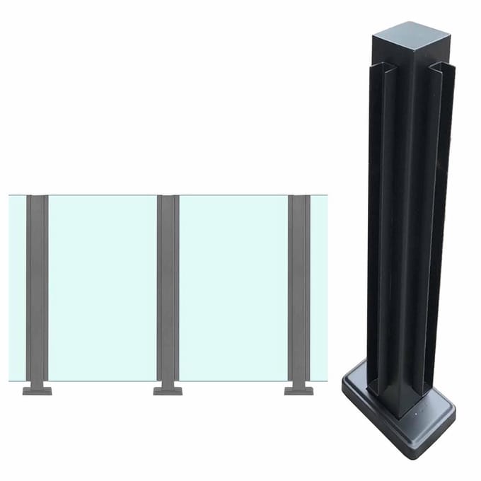 Glazen Leuningpalen - Balustrade Palen - Terras Afscheiding - Metaal en Glas - N.v.t. - Zwart
