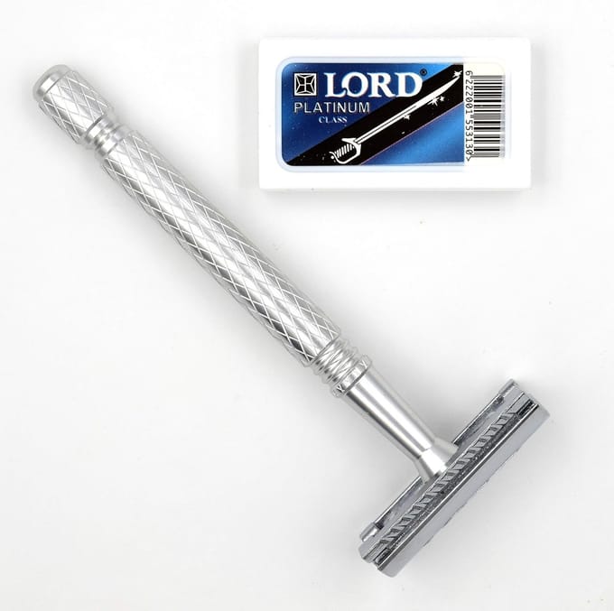 Veiligheidsscheermes - Dubbele rand - Glad scheren - Ergonomisch handvat - 5 mesjes - Zilver