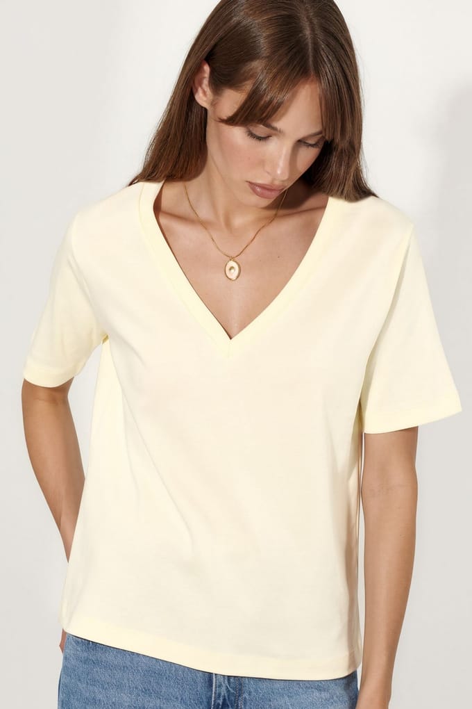 V-hals Effen Regular Fit Katoenen T-Shirt