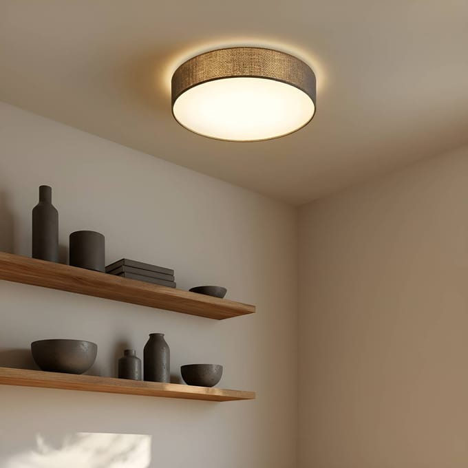 Lindby - plafondlamp - 3lichts - Stof, metaal - H: 17 cm - E27 - grijs, wit, mat nikkel