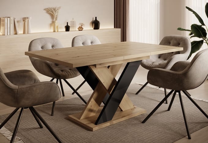 Meubella - Eettafel Xandra - Eiken - Zwart - 160 cm - Uitschuifbaar