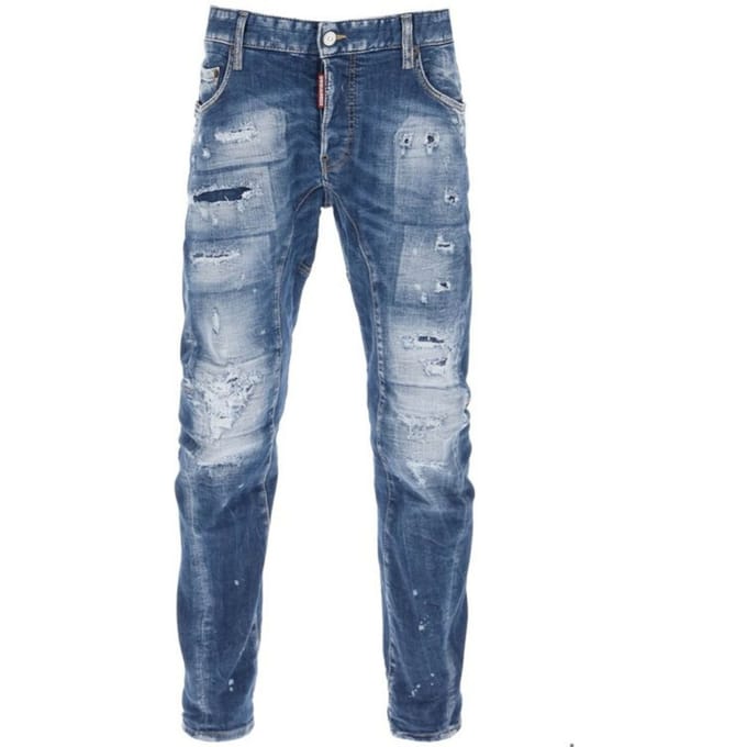 Dsquared2 Nette Biker Jean Paint Splash Versterkte Gescheurde Blue Jeans