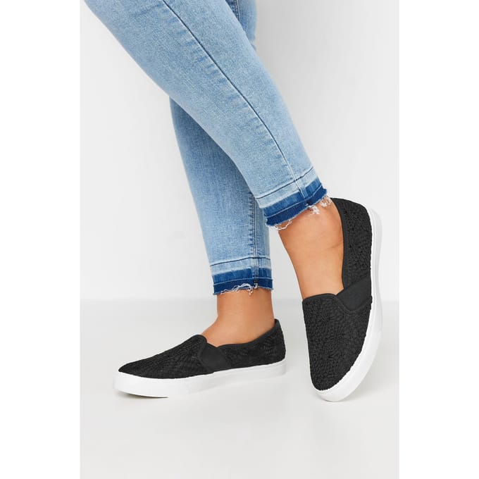 Yours Instapsneakers Van Broderie Met Brede Pasvorm In Zwartsize 38E