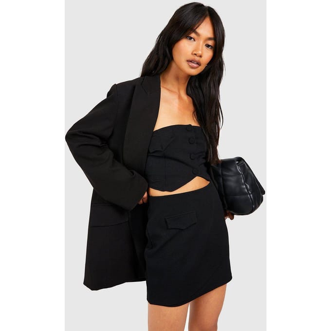 boohoo Dames Jersey Crepe Bandeau & Wrap Mini Rok | Zwart | Maat: 42