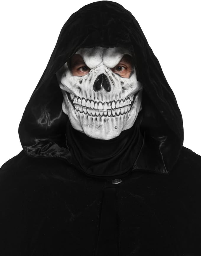 Wit doodshoofd masker met zwarte mantel, Halloween-set