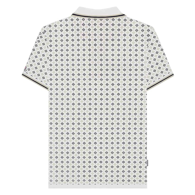 Lambretta Heren SS25 Geometrisch Poloshirt (Wit/Navy/Cashew)
