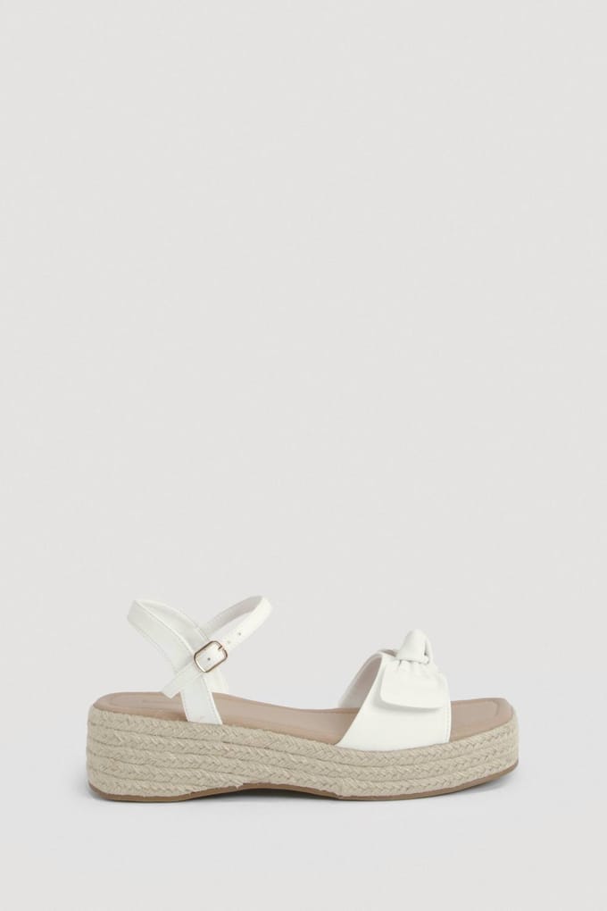 boohoo Dames Sleehak Espadrilles Met Bandjes En Knoopdetail | Wit | Maat: 38