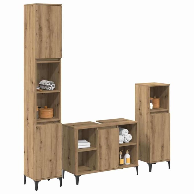 vidaXL - Badkamermeubel - Set - 3 - st - Artisan - Eiken - Bewerkt - hout